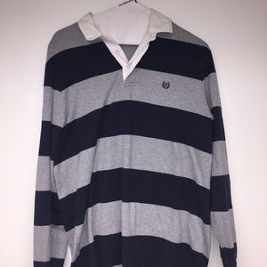 Chaps Long Sleeve Navy & Gray Stripe Rugby Shirt,